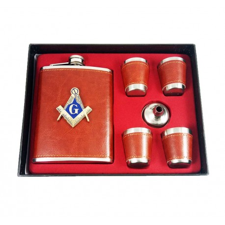 Set Cadou Plosca si Pahare cu Simboluri Masonice MM621