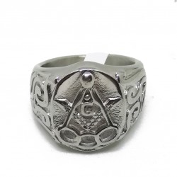 Inel Masonic Argintiu - Echer si Compas cu Litera G