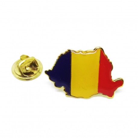 PIN Romania - Harta Romaniei in culorile tricolorului - 25mm