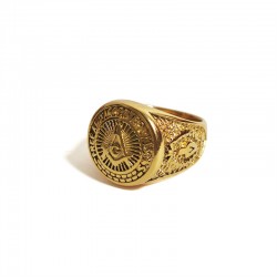 Inel masonic auriu cu simbol Echer si Compas cu Litera G MM987